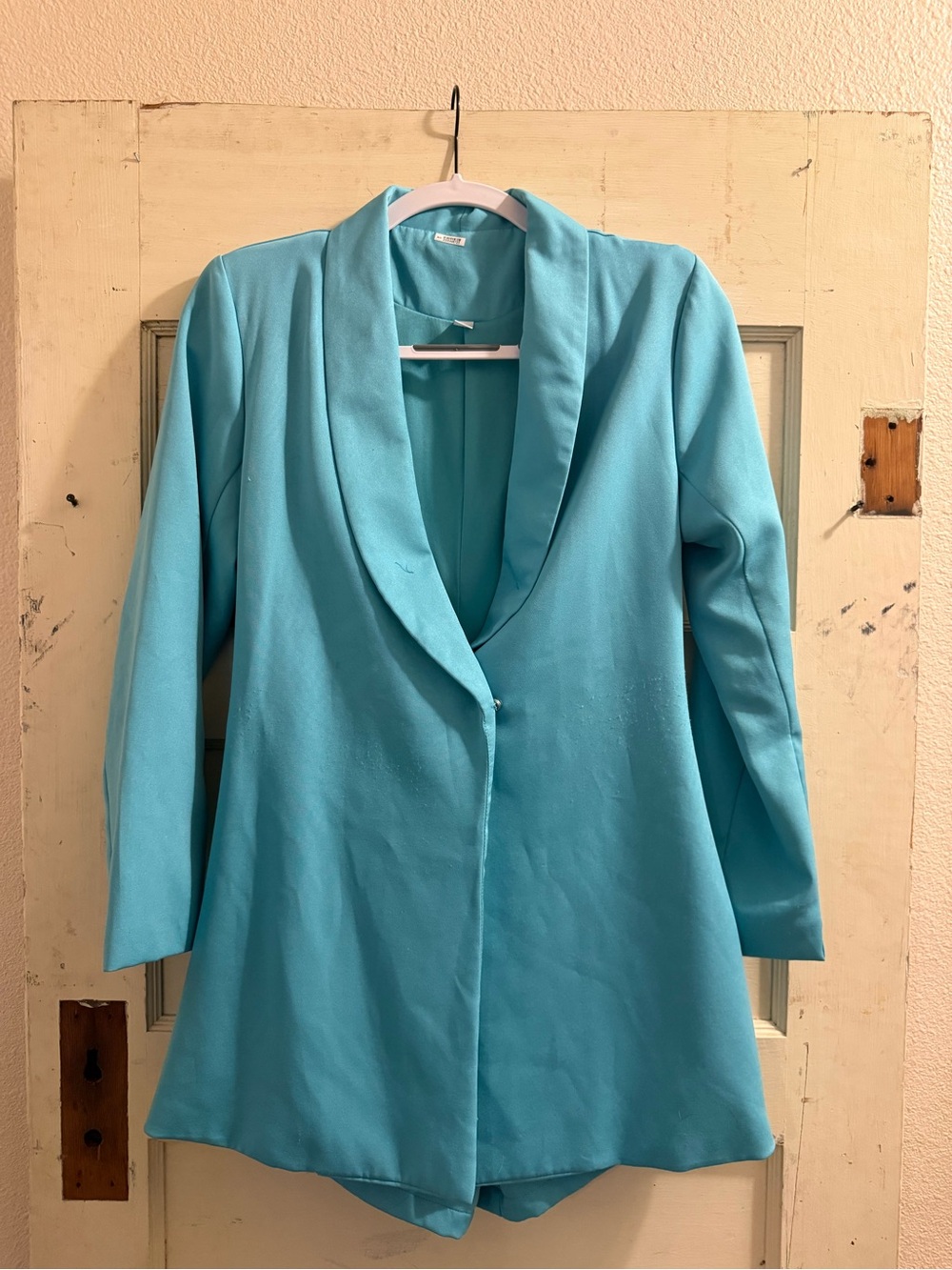 Turquoise Blue Blazer Romper Long Sleeve Tuxedo Romper Size Small
